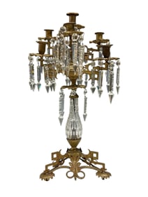 French Empire Bronze and Crystal Candelabra
