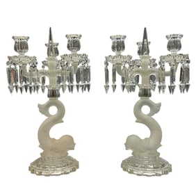 Pair Of Crystal Figural Candelabras - attrib to Baccarat