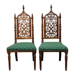 Pair of 19th Gothic Revival Pierced Carved Chairs