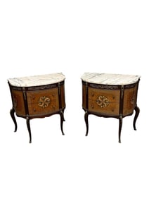 Pair of French Verni Martin Marble Bedside Stand / Commodes