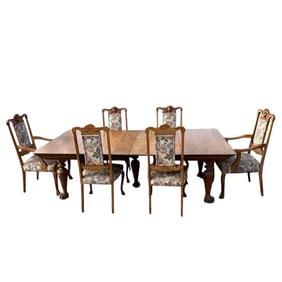 7pc Carved 19th Century Oak Dining Set after RJ Horner