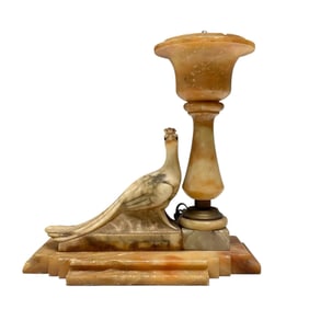 Art Deco Alabaster Figural Bird Lamp