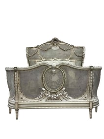French Louis XVI Carved and Painted Caned Bed