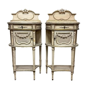 French Louis XVI Carved Marble Top Bedside Stands