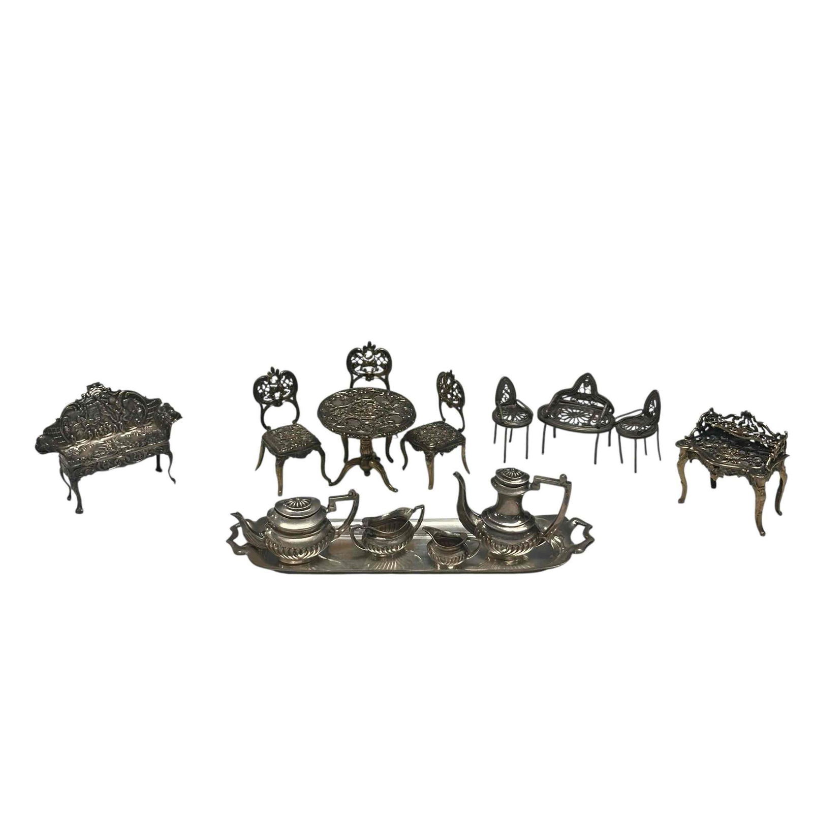 Silver Miniature Furniture and Tea Service Set (1 of 20)