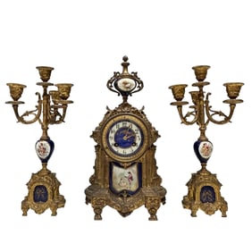 Japy Freres French Bronze and Porcelain Clock Set