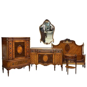 Fine French Art Deco Marquetry 5pc Bedroom Set