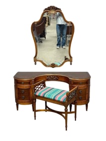 French Vanity with Bench and Wall Mirror