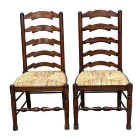 pr (2) Maitland Smith Ladder Back Rush Seat Chairs
