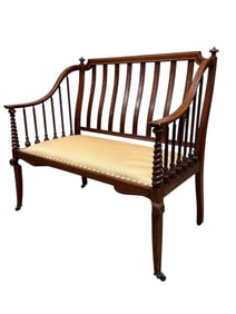 Fine American Inlaid Mahogany Settee / Bench