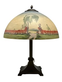American Art Deco Reverse Painted Table Lamp