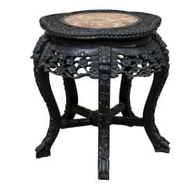 A Chinese Export Carved Rosewood Stand with Marble