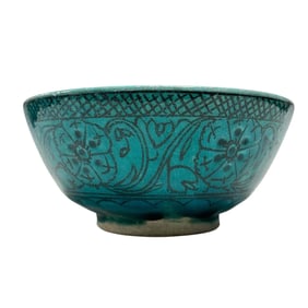 Antique Turquoise Qajar Dynasty Glazed Pottery Bowl