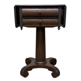 American Empire Mahogany Work Table / 2-Drawer Stand