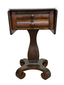 American Empire Mahogany Work Table / 2-Drawer Stand