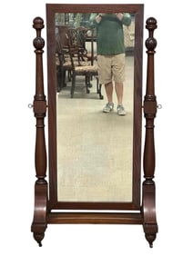 19th C. American Empire Mahogany Dressing Cheval Mirror