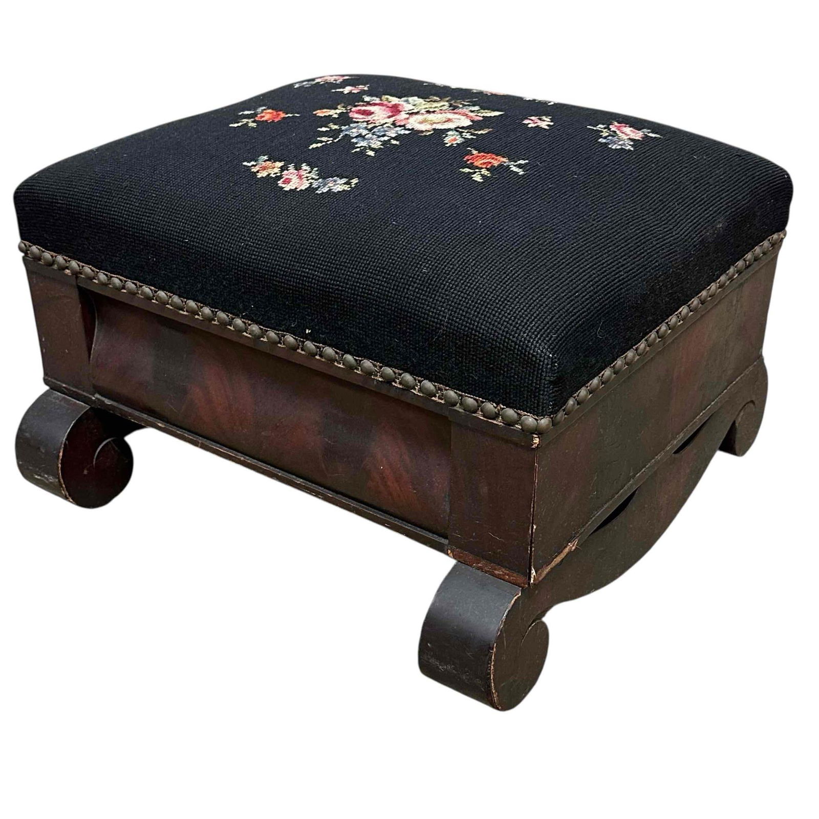 19th Century American Empire Needlepoint Foot Stool (1 of 14)