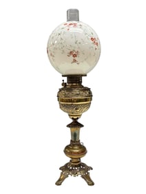 American Victorian Brass Banquet Lamp - Electrified