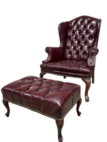 Burgundy Chesterfield Style Button Tufted Chair w Ottoman