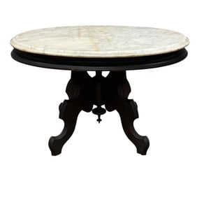 Oval American Victorian White Marble Top Table