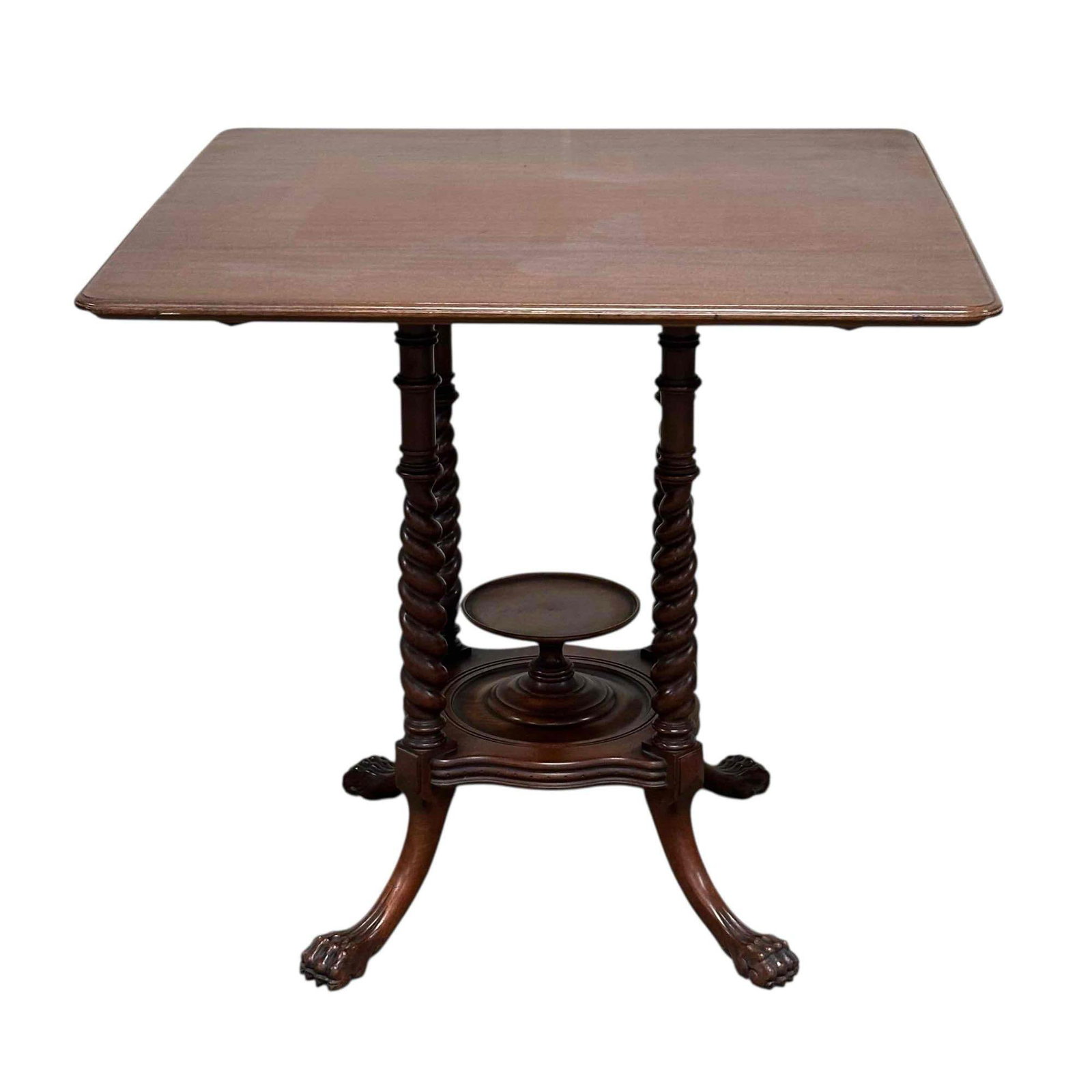 19th Century Mahogany Square Top Lamp Table: Measures approx. 27" H x 29" W x 29" D