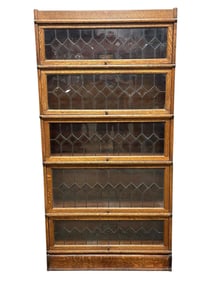 American Oak Leaded Glass Globe Wernicke Bookcase