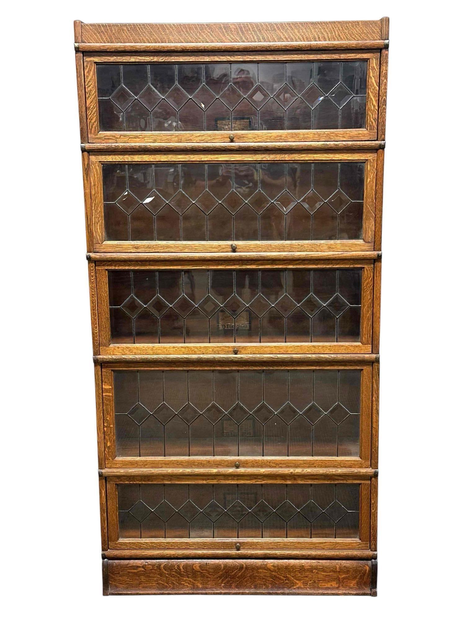 American Oak Leaded Glass Globe Wernicke Bookcase (1 of 20)