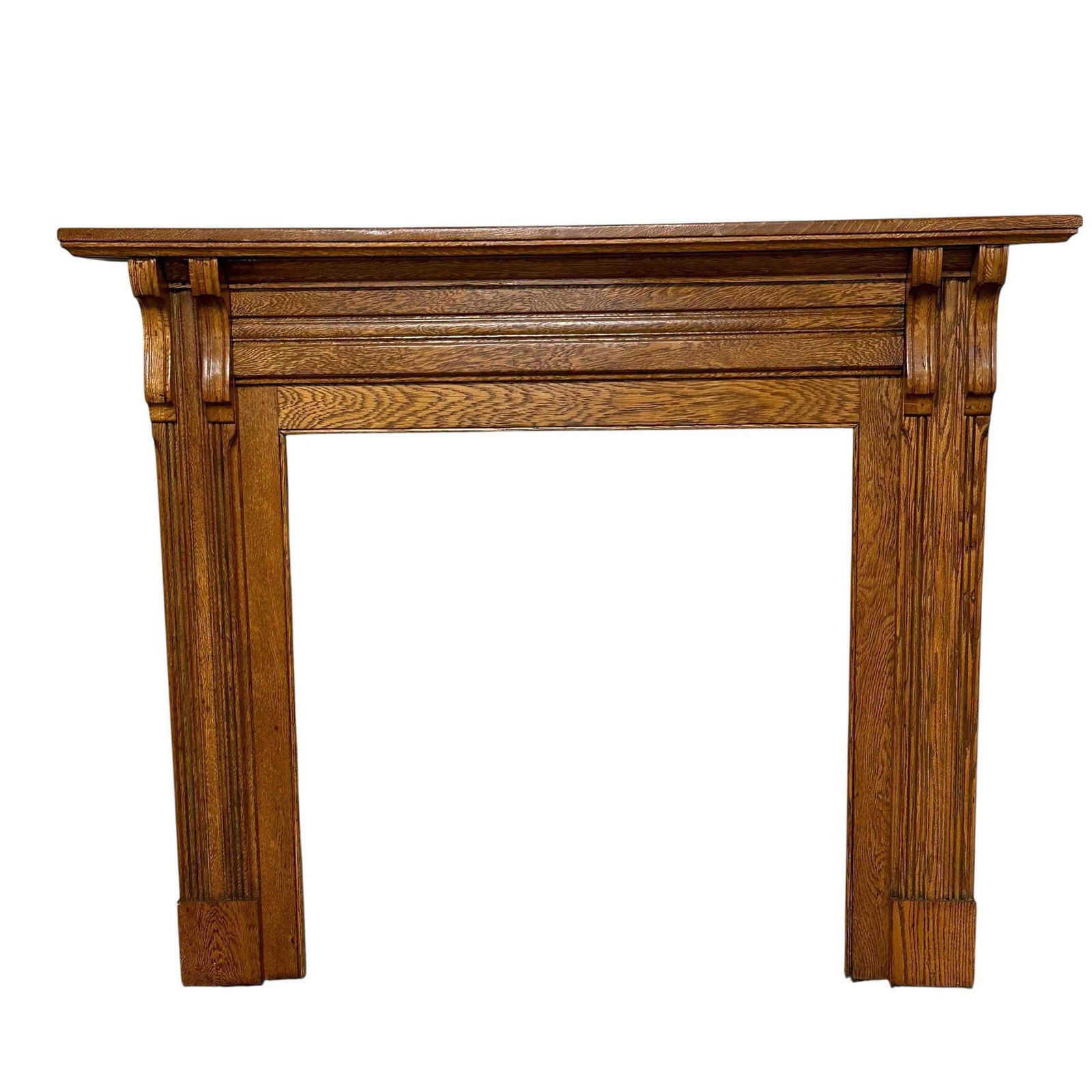 Mid 20th century American Oak Half Mantle: Mid 20th century oak half mantle. Measuring approx 44.5" h x 60" (5ft) w x 10" d and opening 36" x 35". Good condition as shown, quality Oak mantle, see photos