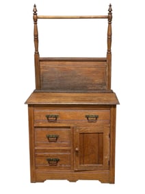 19th Century American Oak Washstand w Towel Bar