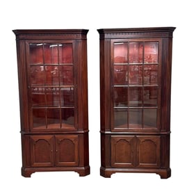 Pair of Georgian Style Lighted Mahogany Corner Cabinets