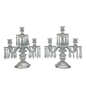 Pair of Heisey Colorless Glass Candelabras