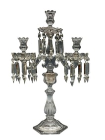20" Tall Antique Crystal Prism and Glass Candelabra