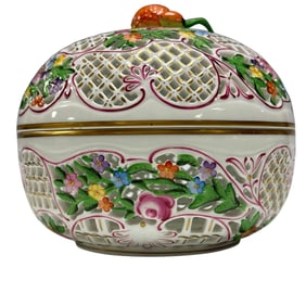 HEREND Bonbonniere Reticulated Pierced Porcelain