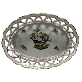 HEREND "Rothschild Bird" Open Weave Basket Bowl