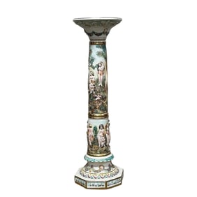Ornate Italian Porcelain Pedestal Column w Marble Insert