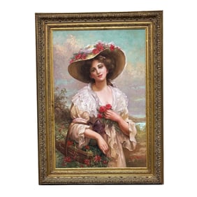 20th C. O/C Painting of Victorian Woman Signed Ellen Sherrill
