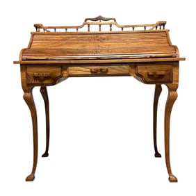 Unusual Oak and Pine Custom Roll Top Writing Desk