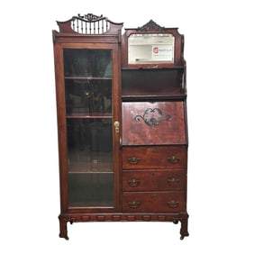 19th c. American Cherry Side by Side Secretary Bookcase