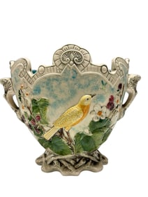 19th Century Barbotine Yellow Canary Cache Pot