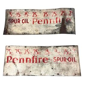 Early PENNFIRE Spur Oil Advertisement Signs (2)