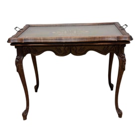 Country French Inlaid Glass Top Tea Table