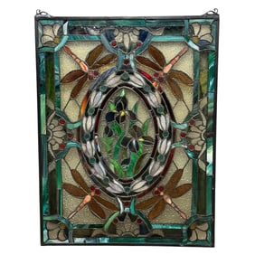 Dragonfly Motif Stained n Leaded Glass Panel