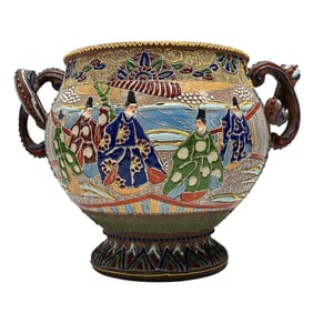 A 19th C. Japanese Satsuma Moriage Cache Pot