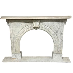 Mid 19th C. Arched White Italian Marble Fireplace Mantle