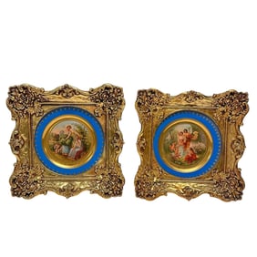 Royal Vienna Portrait/Figural Framed Porcelain Plates (2)