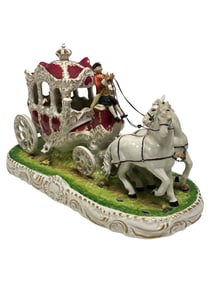 Large Dresden Porcelain Horse Carriage Coach