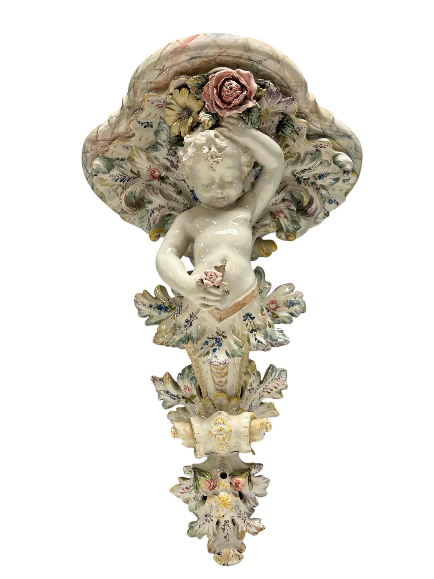 Large Italian NOVE Cherub Figural Wall Corbel Shelf (1 of 20)