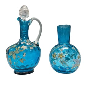 Two (2) Victorian Enameled Art Glass pcs