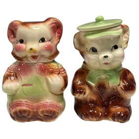 Pair of American Bisque Teddy Bear Cookie Jars