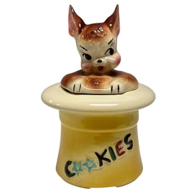 American Bisque "Magic Bunny" Rabbit in Hat Cookie Jar 1950's - Yellow Hat